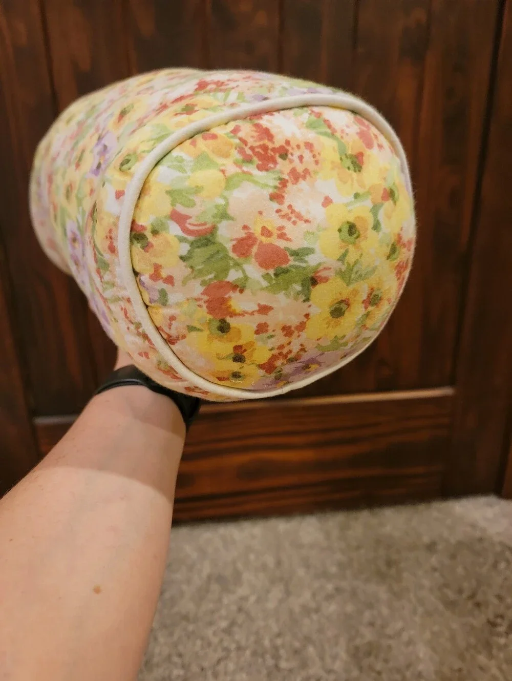 Floral Bolster Pillow in Yellow and Lavender – Decorative Home Bedding